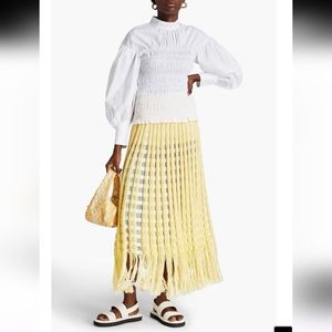 GANNI Women's Shirred Cotton Poplin Blouse, Size 6, Colour White